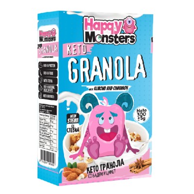 Кето гранола со бадем и цимет 300г Happy Monsters